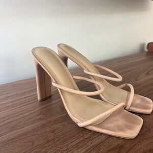 Tony Bianco Blush Satin Double-Strap Block Heel Mules